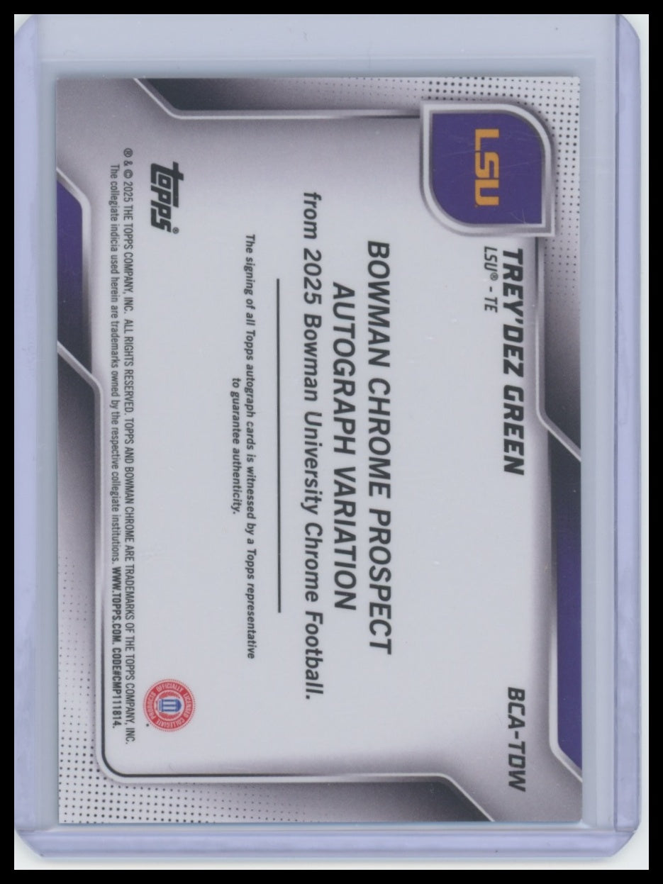2025 Bowman University Trey'Dez Green Chrome Prospect Blue Auto /150