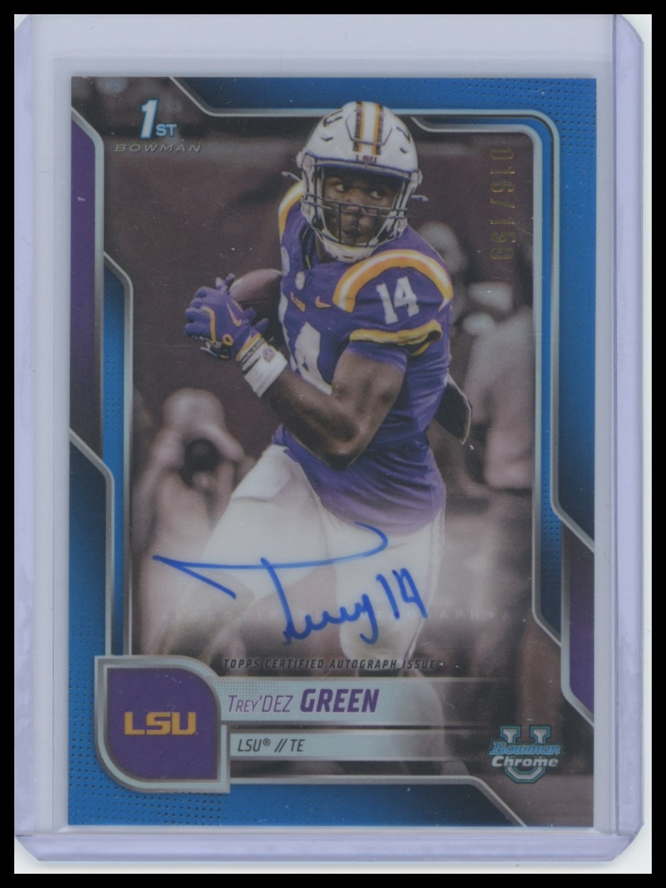 2025 Bowman University Trey'Dez Green Chrome Prospect Blue Auto /150