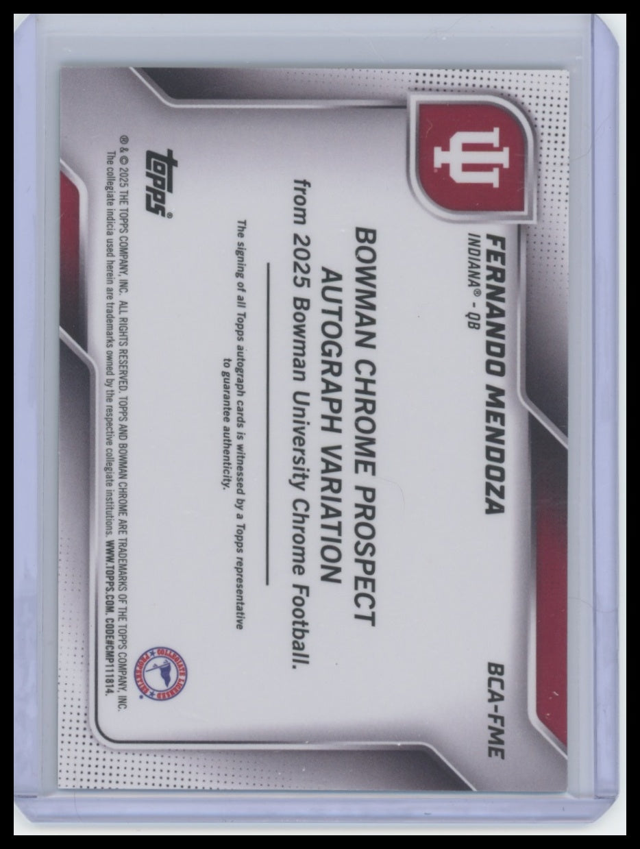 2025 Bowman University Fernando Mendoza Chrome Prospect Auto Green Refractor /99
